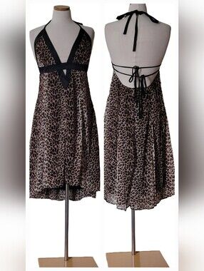 Leopard Sheer Halter Back Out Tie Date Night Ladies Night Out Cocktail Dress